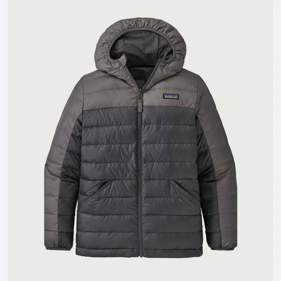 Patagonia Kids Boys Down Puffer Reversible Jacket Coat Gray Black Size L 10 12 - Picture 2 of 11